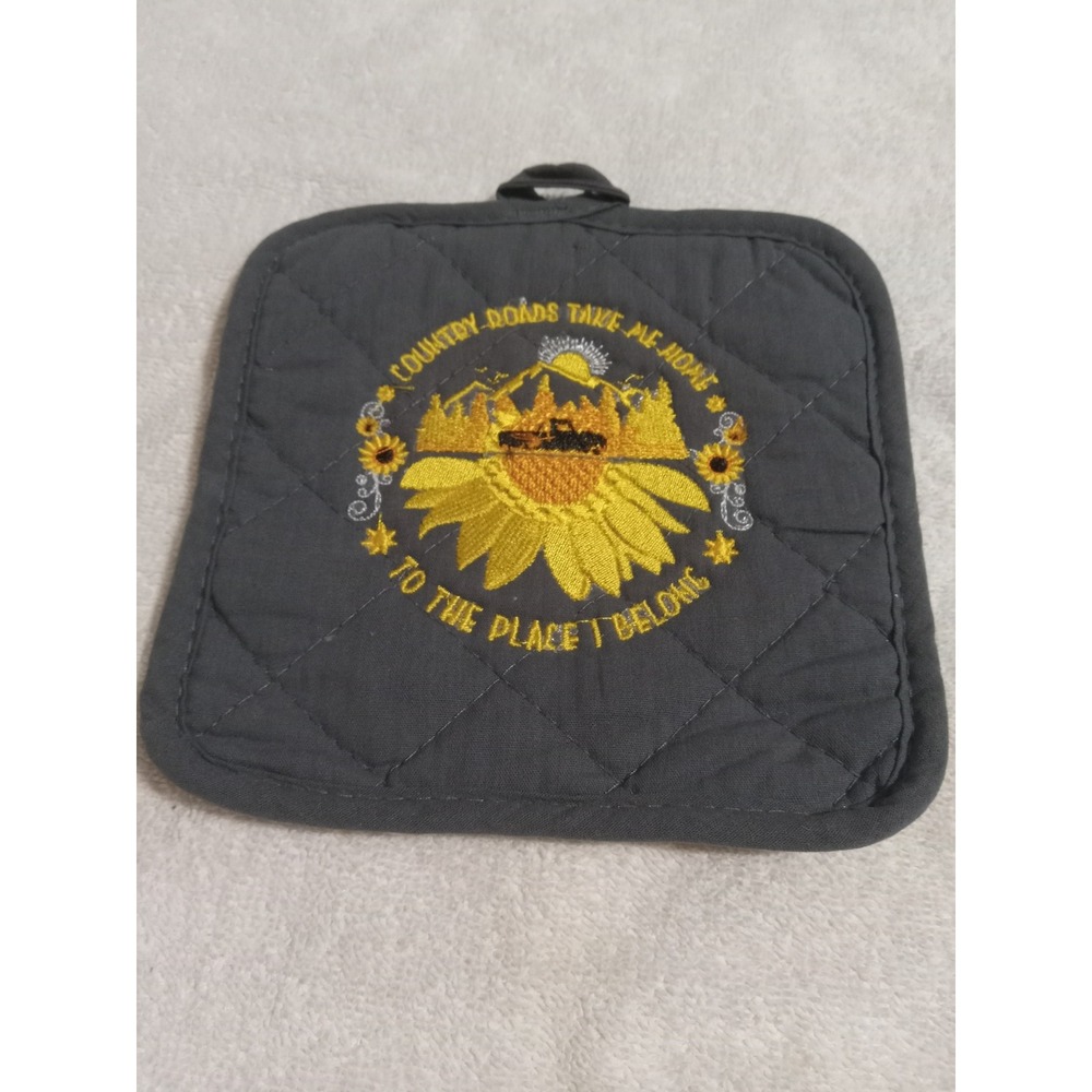 Pot Holder Trivet Sunflower RV Mountain Country Roads Embroidered Quilted‎ Gray